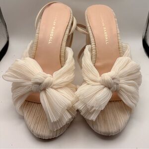 Loeffler Randall Women's Ivory Pleated Bow Slip-On Block Sandals Size 7.5B